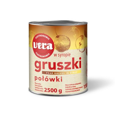 Kriaušių puselės sirupe, 2,5 kg / 1,5 kg, VERA